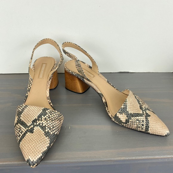 Antonio Melani Slingback Pump Women 9.5M Tan Snakeskin Leather Chunky Block Heel - Picture 2 of 10